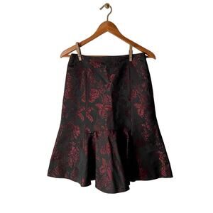 Ann Taylor Ruffled Red And Black Floral Skirt Size 0 NWT